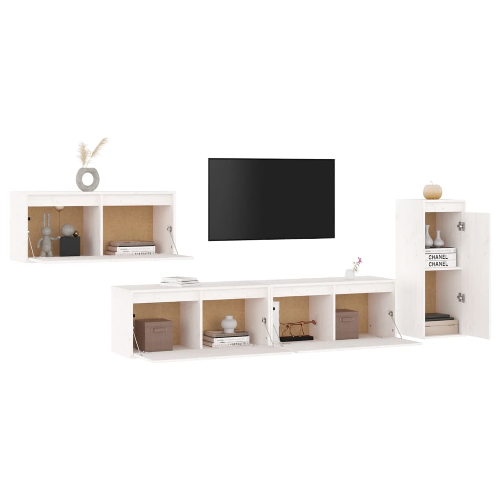 Meubles TV 4 pièces en pin massif blanc
