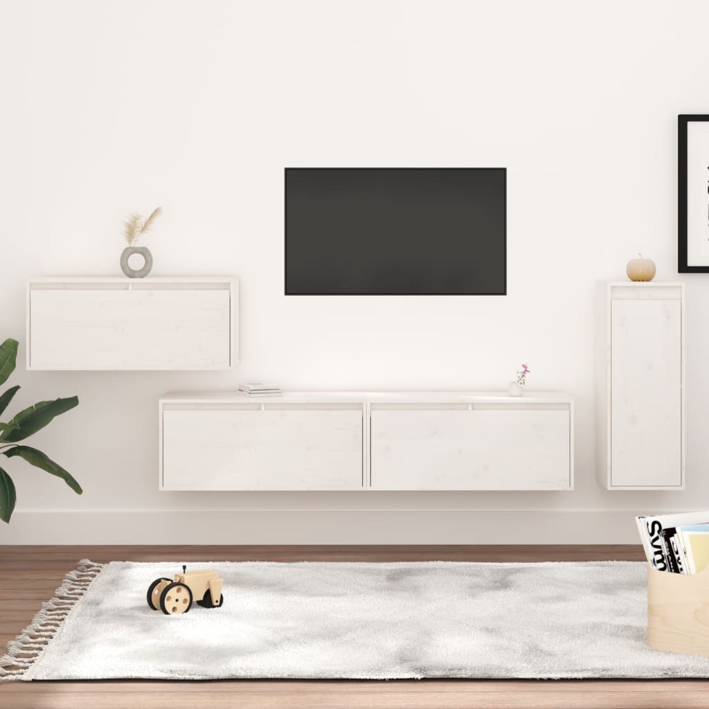 Meubles TV 4 pièces en pin massif blanc