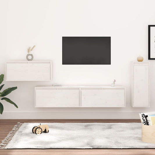 Meubles TV 4 pièces en pin massif blanc