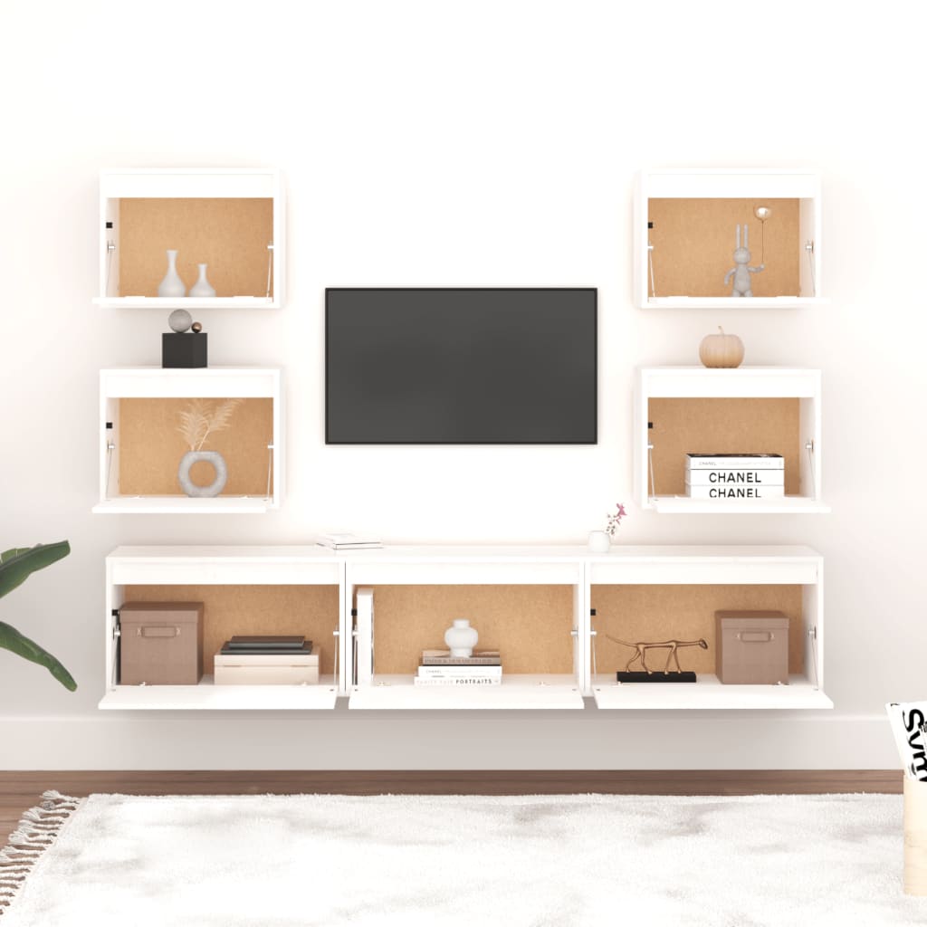 Meubles TV 7 pièces en pin massif blanc