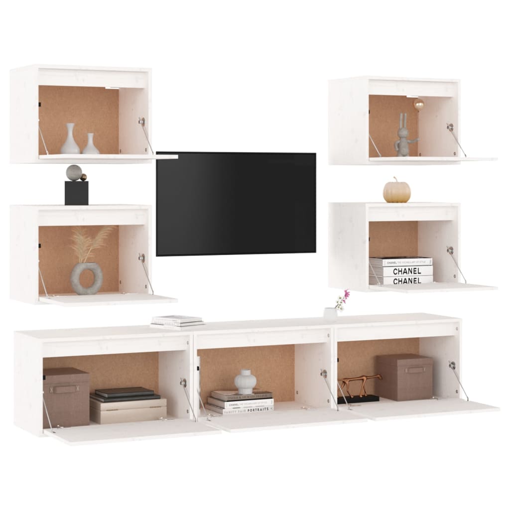 Meubles TV 7 pièces en pin massif blanc