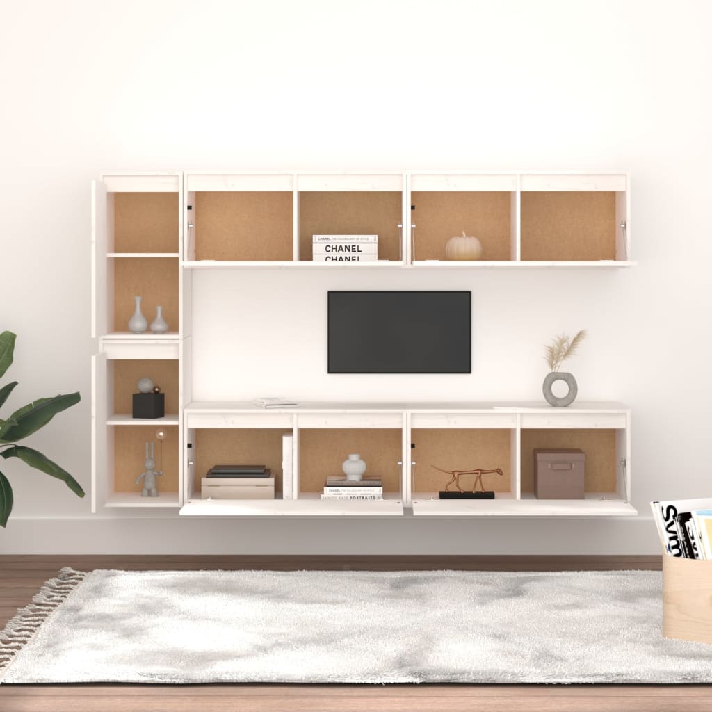 Meubles TV 6 pièces en pin massif blanc
