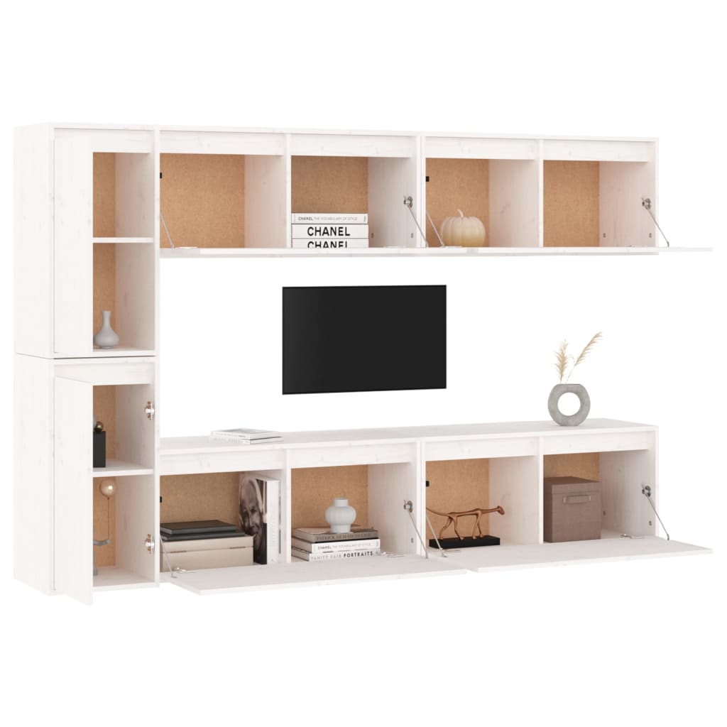 Meubles TV 6 pièces en pin massif blanc