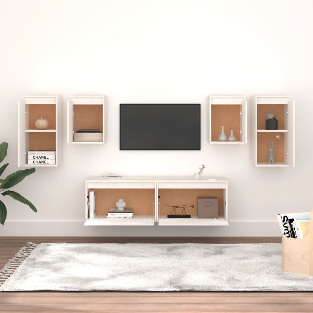 Meubles TV 6 pièces en pin massif blanc