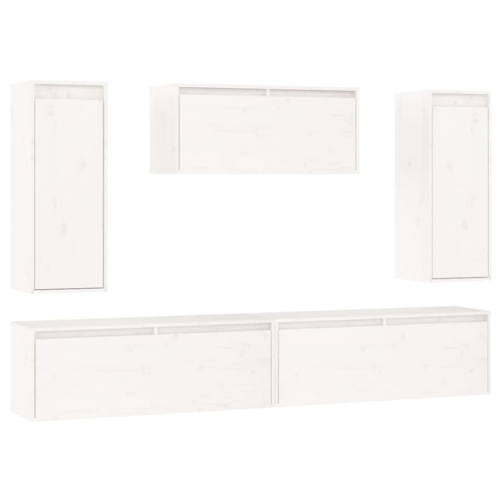 Meubles TV 5 pièces en pin massif blanc