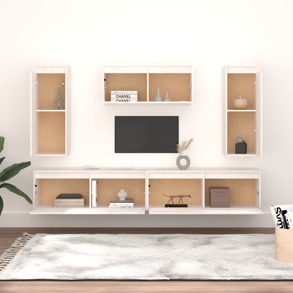 Meubles TV 5 pièces en pin massif blanc