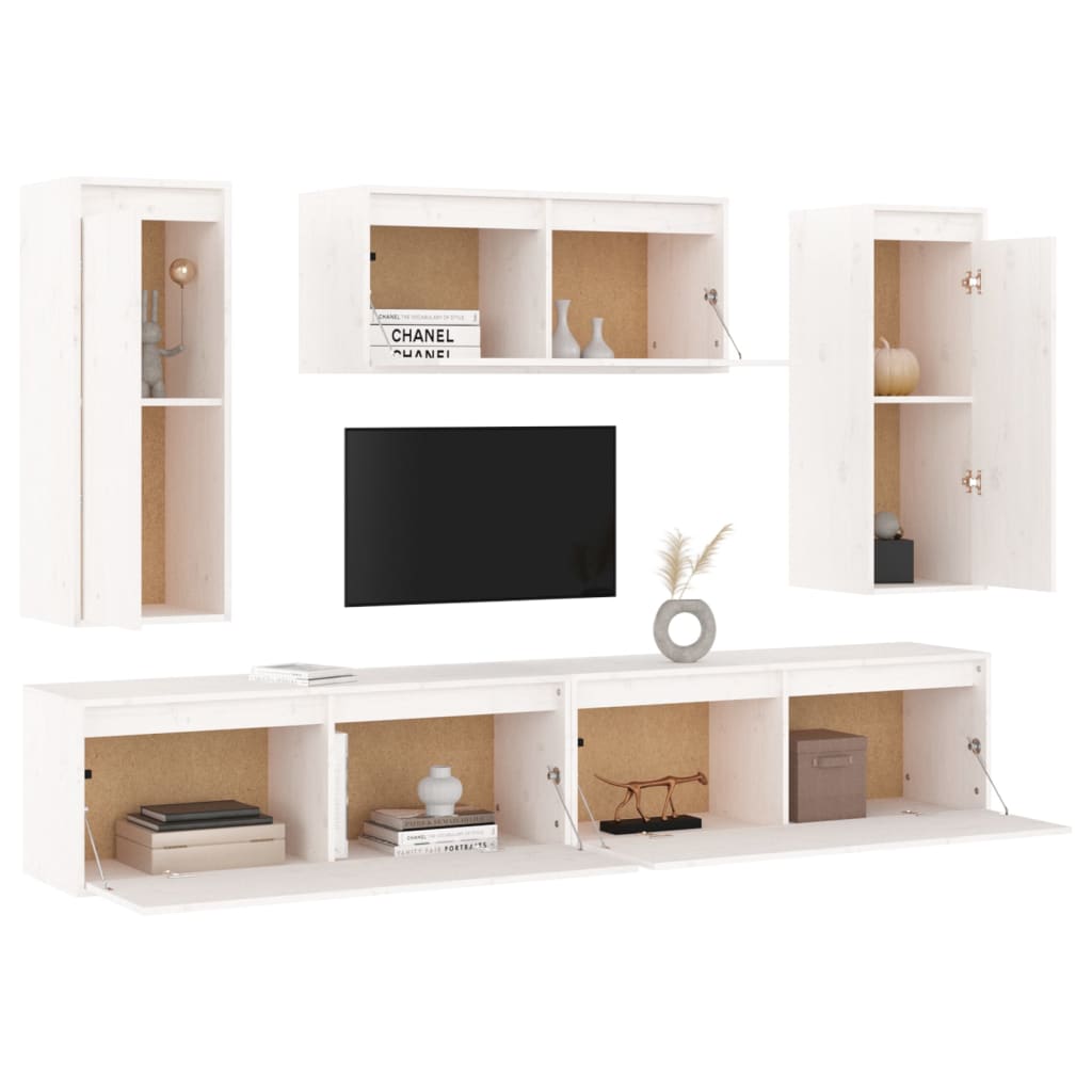 Meubles TV 5 pièces en pin massif blanc