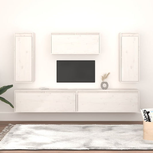 Meubles TV 5 pièces en pin massif blanc
