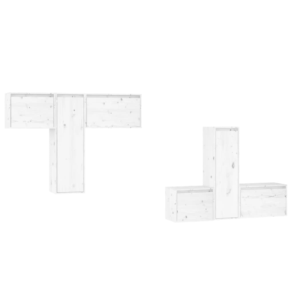 Meubles TV 6 pièces en pin massif blanc