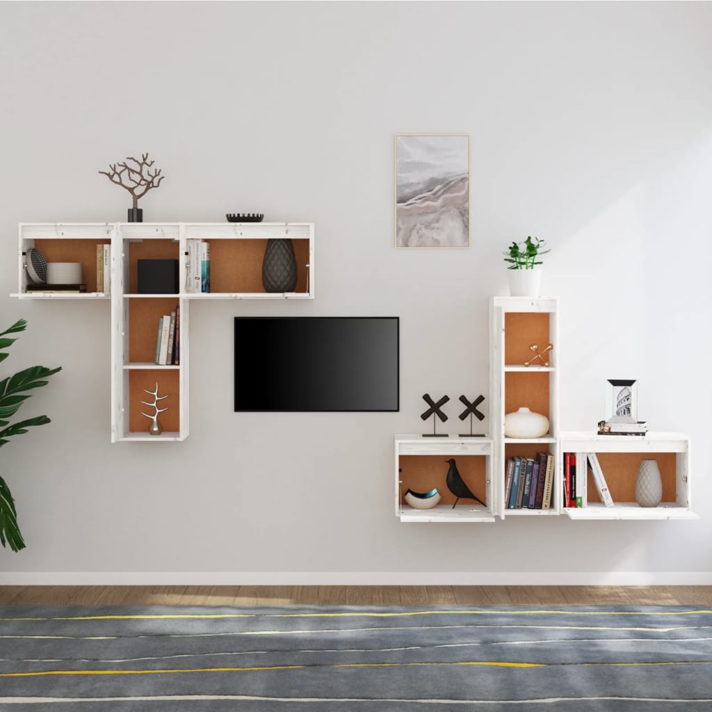 Meubles TV 6 pièces en pin massif blanc