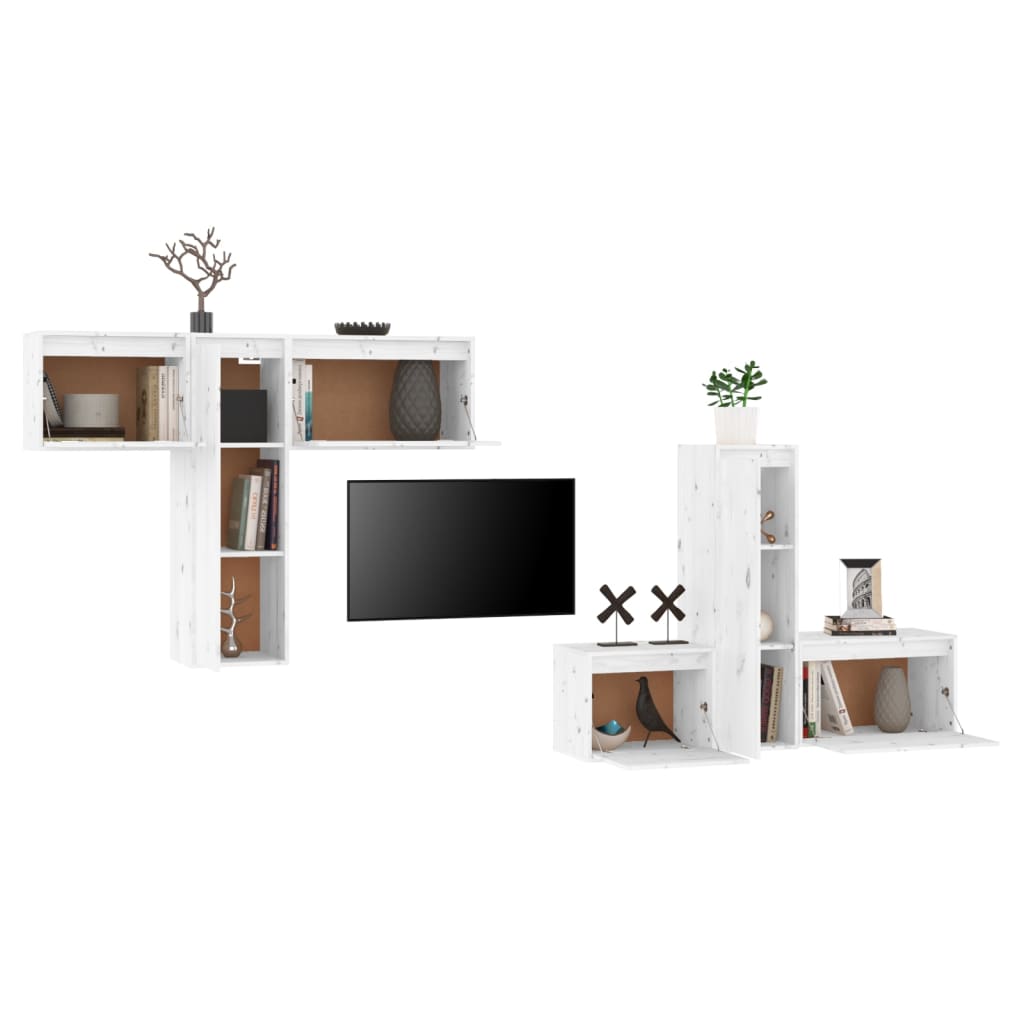 Meubles TV 6 pièces en pin massif blanc
