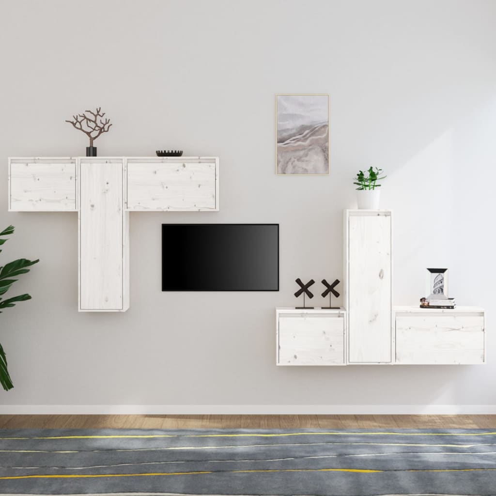 Meubles TV 6 pièces en pin massif blanc