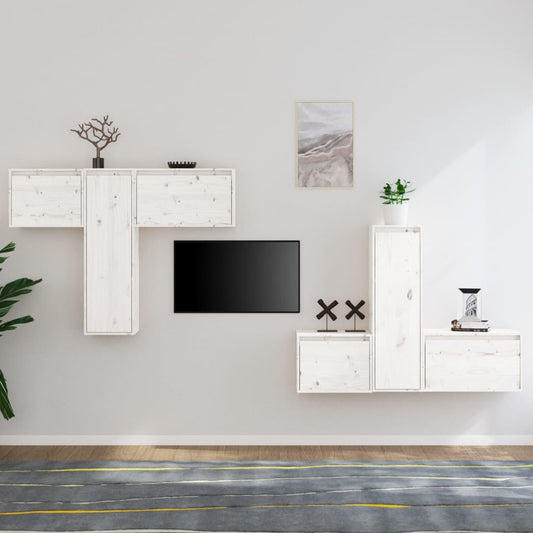 Meubles TV 6 pièces en pin massif blanc