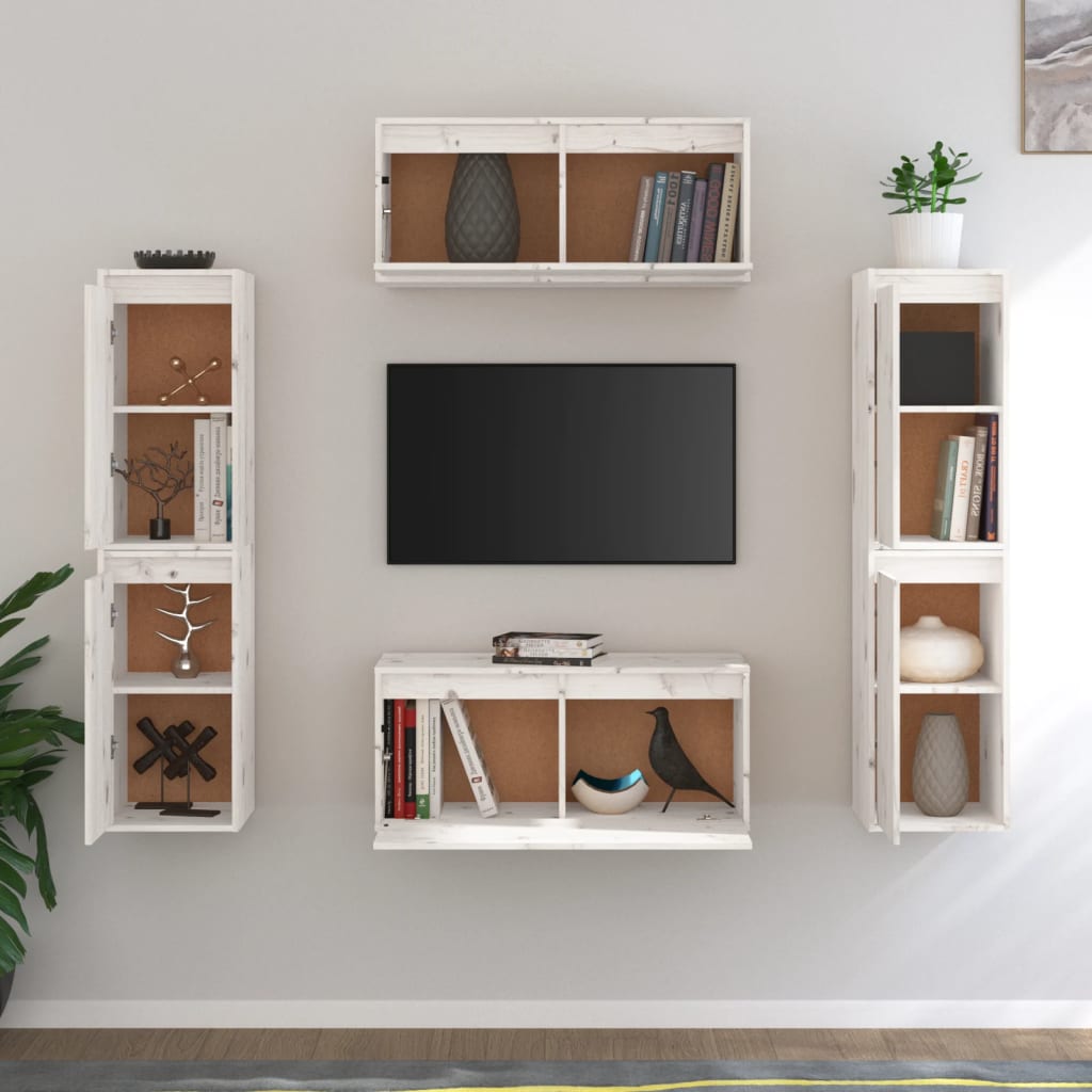 Meubles TV 6 pièces en pin massif blanc