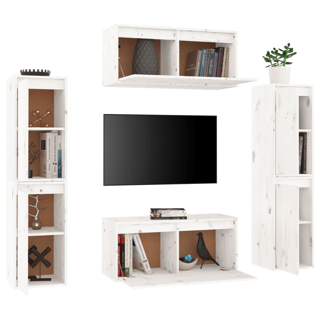 Meubles TV 6 pièces en pin massif blanc