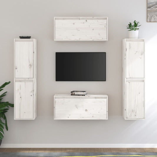 Meubles TV 6 pièces en pin massif blanc