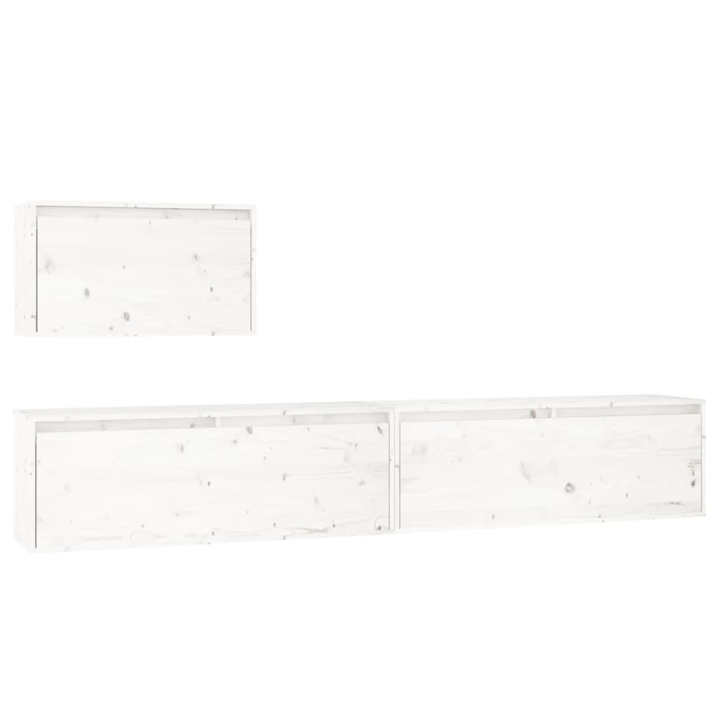 Meubles TV 3 pièces en pin massif blanc