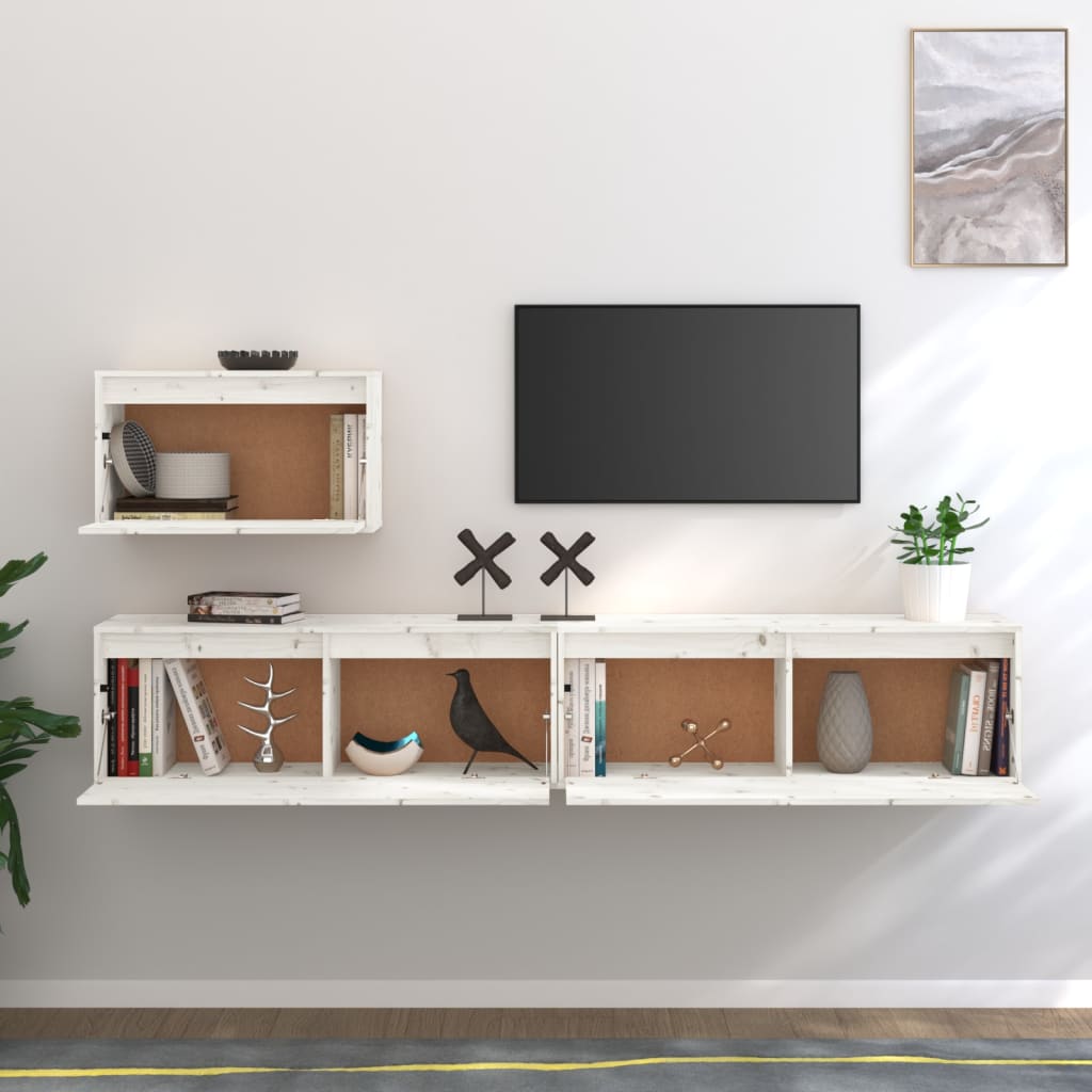 Meubles TV 3 pièces en pin massif blanc