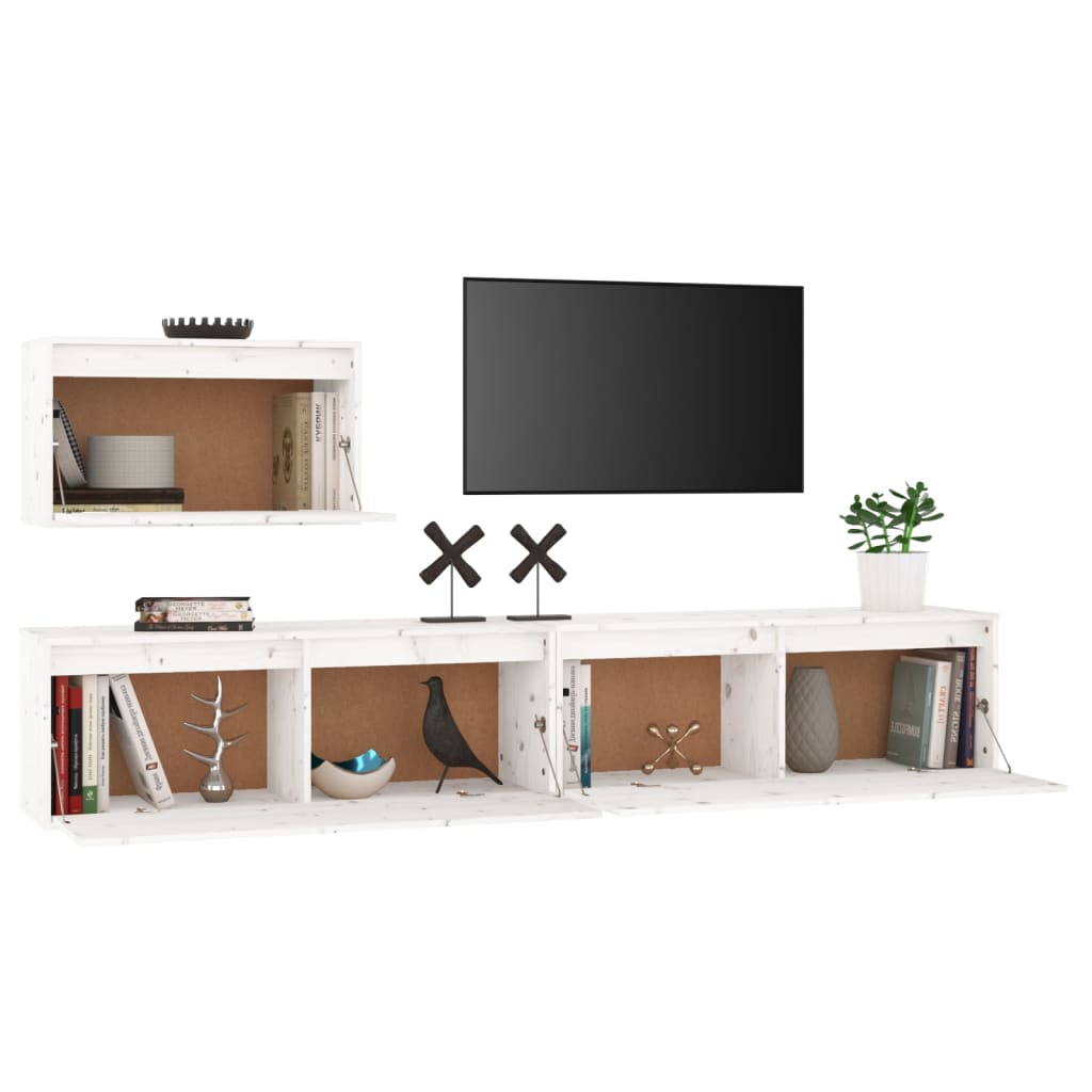 Meubles TV 3 pièces en pin massif blanc