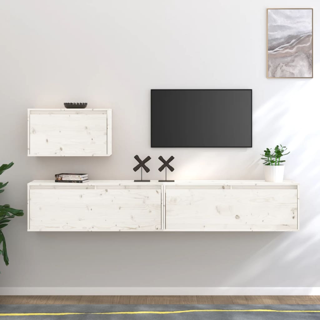 Meubles TV 3 pièces en pin massif blanc
