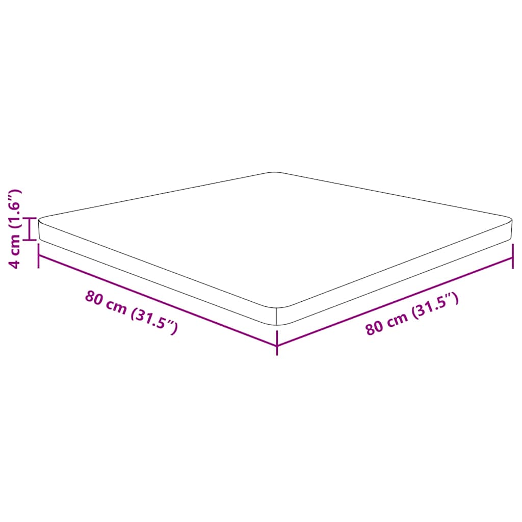 Tischplatte Quadratisch Hellbraun 80x80x4cm Behandelte Eiche