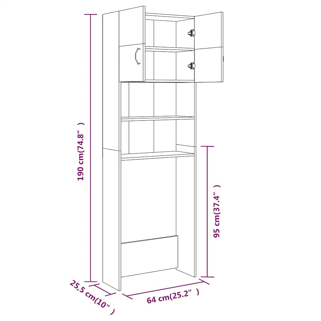 Waschmaschinenschrank Grau Sonoma 64x25,5x190 cm