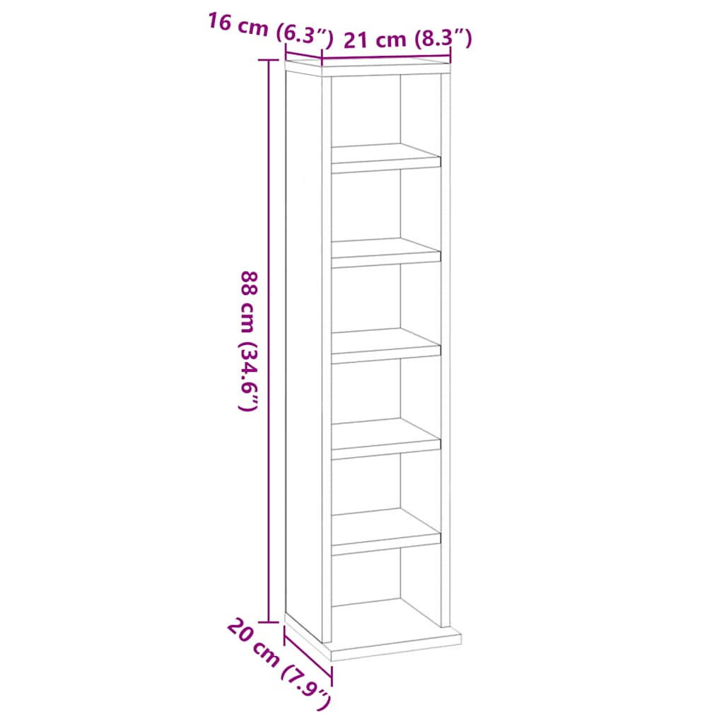 CD-Regal Grau Sonoma 21x20x88 cm Holzwerkstoff