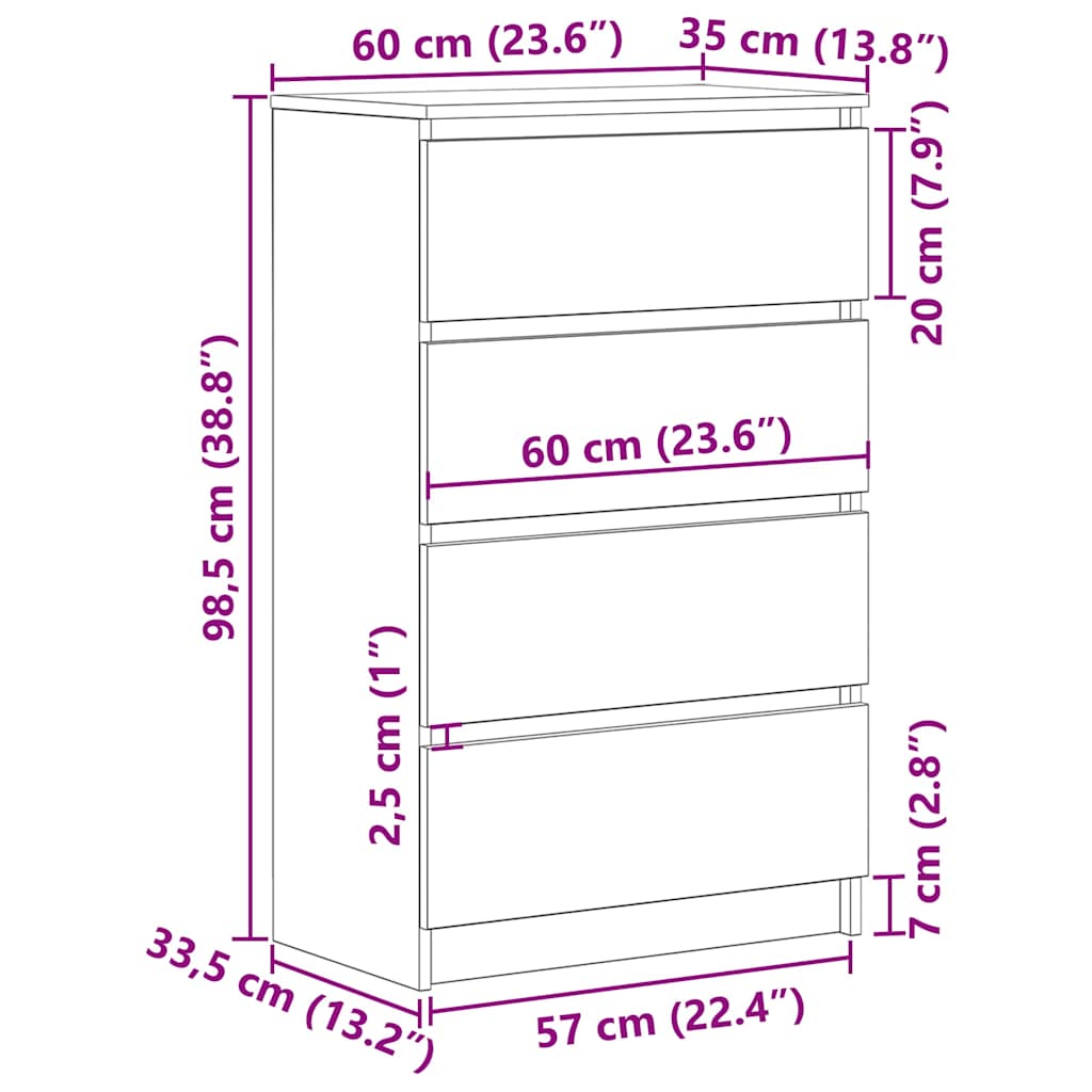 Sideboard Grau Sonoma 60x35x98,5 cm Holzwerkstoff