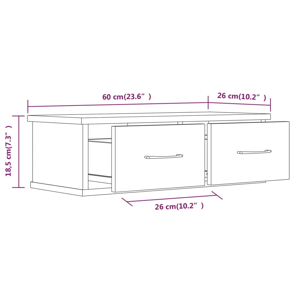 Armoire murale chêne fumé 60x26x18,5 cm matériau bois