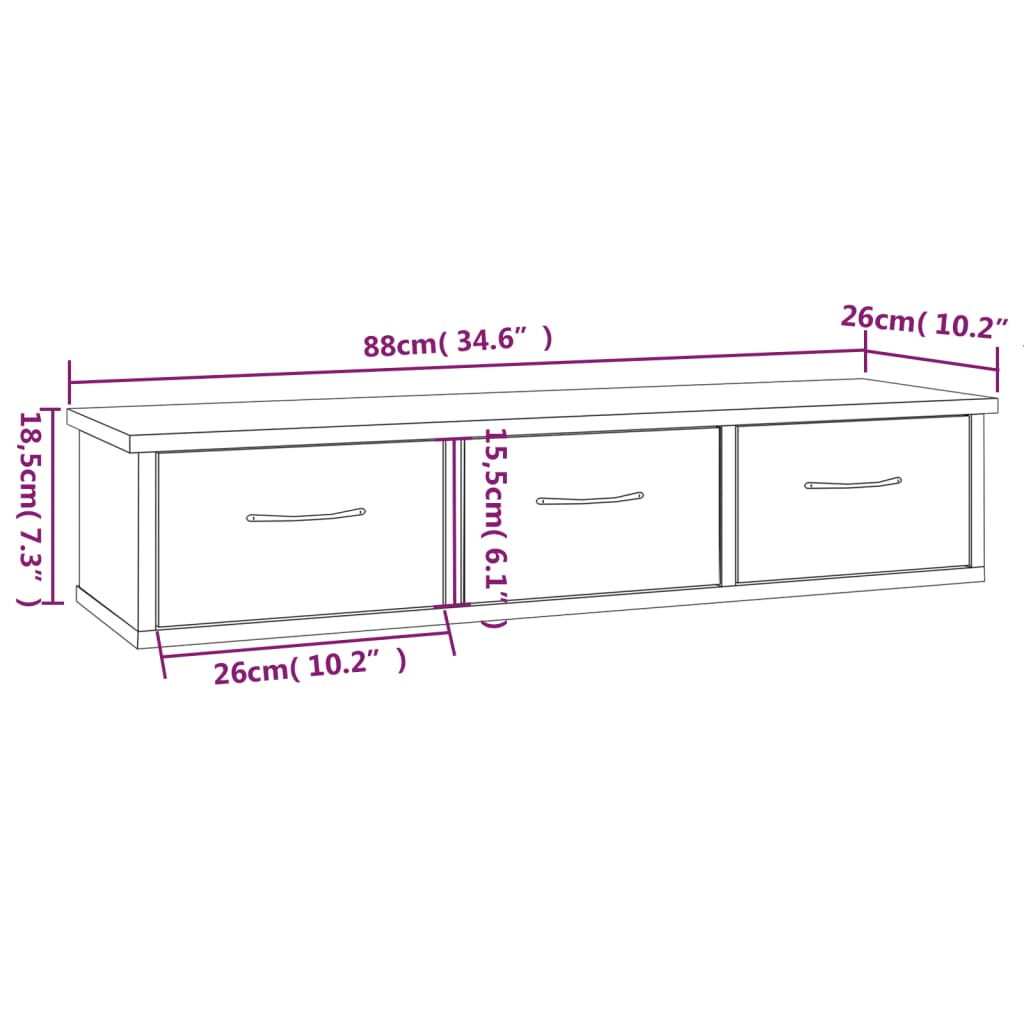 Wandschrank Grau Sonoma 88x26x18,5 cm Holzwerkstoff