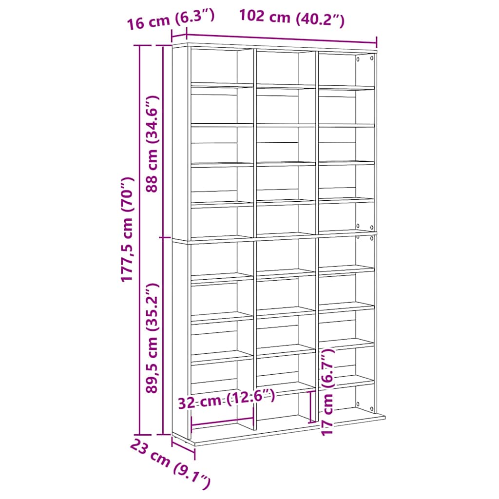 CD-Regal Grau Sonoma 102x23x177,5 cm Holzwerkstoff