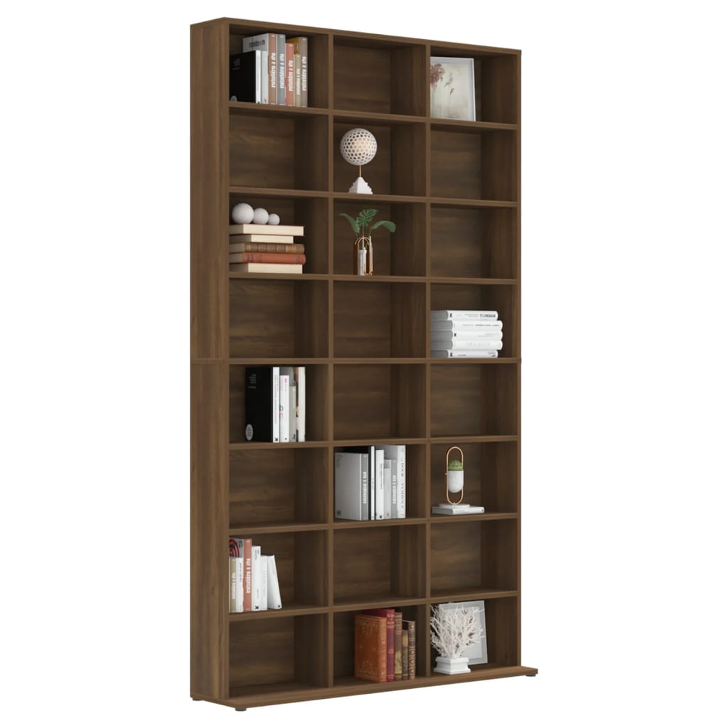 Etagère CD aspect chêne marron 102x23x177,5 cm matériau bois