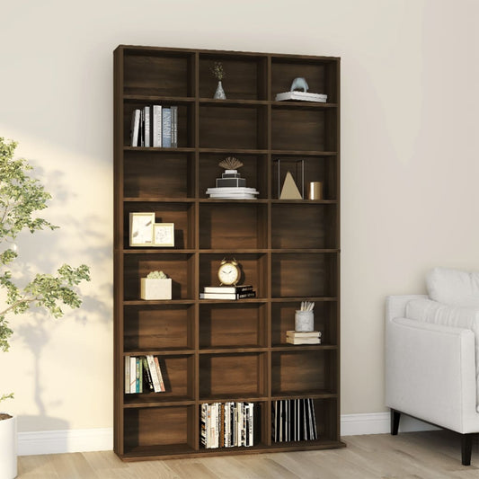 Etagère CD aspect chêne marron 102x23x177,5 cm matériau bois