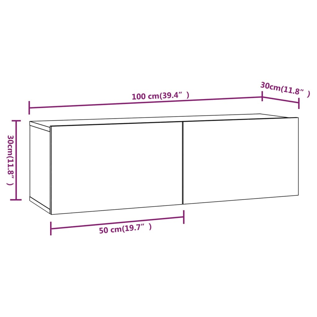 Meuble TV mural chêne fumé 100x30x30 cm matériau bois