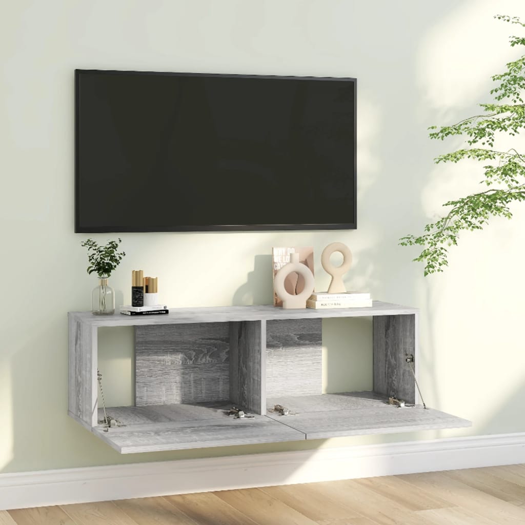 Meuble TV mural gris Sonoma 100x30x30 cm en bois