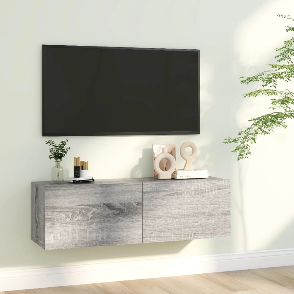 Meuble TV mural gris Sonoma 100x30x30 cm en bois