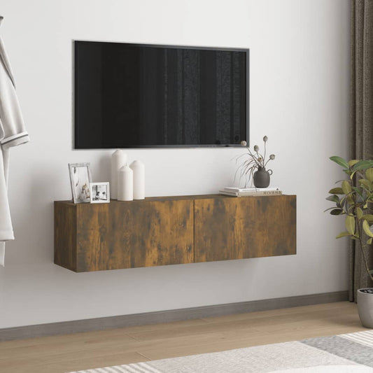 Meuble TV mural chêne fumé 120x30x30 cm matériau bois