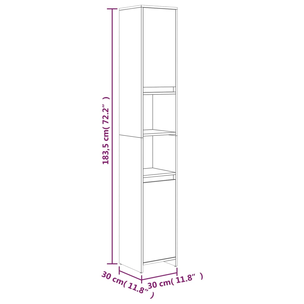 Meuble de salle de bain gris Sonoma 30x30x183,5 cm en bois