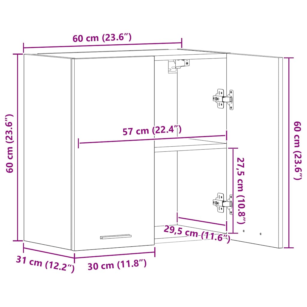 Hängeschrank Lyon Räuchereiche 60x31x60 cm Holzwerkstoff
