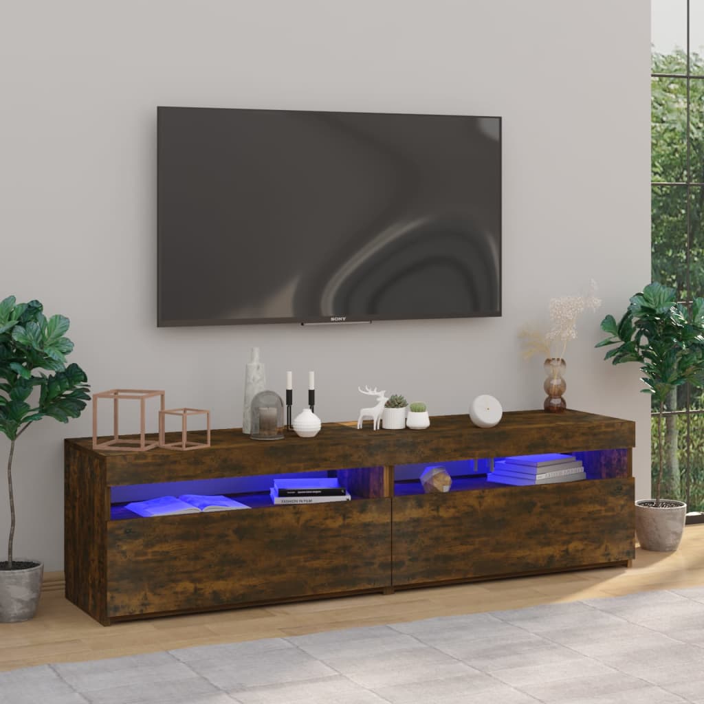 Meuble TV avec lumières LED 2 pièces Chêne fumé 75x35x40 cm.