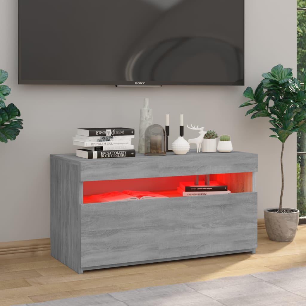 Meuble TV avec lumières LED Gris Sonoma 75x35x40 cm