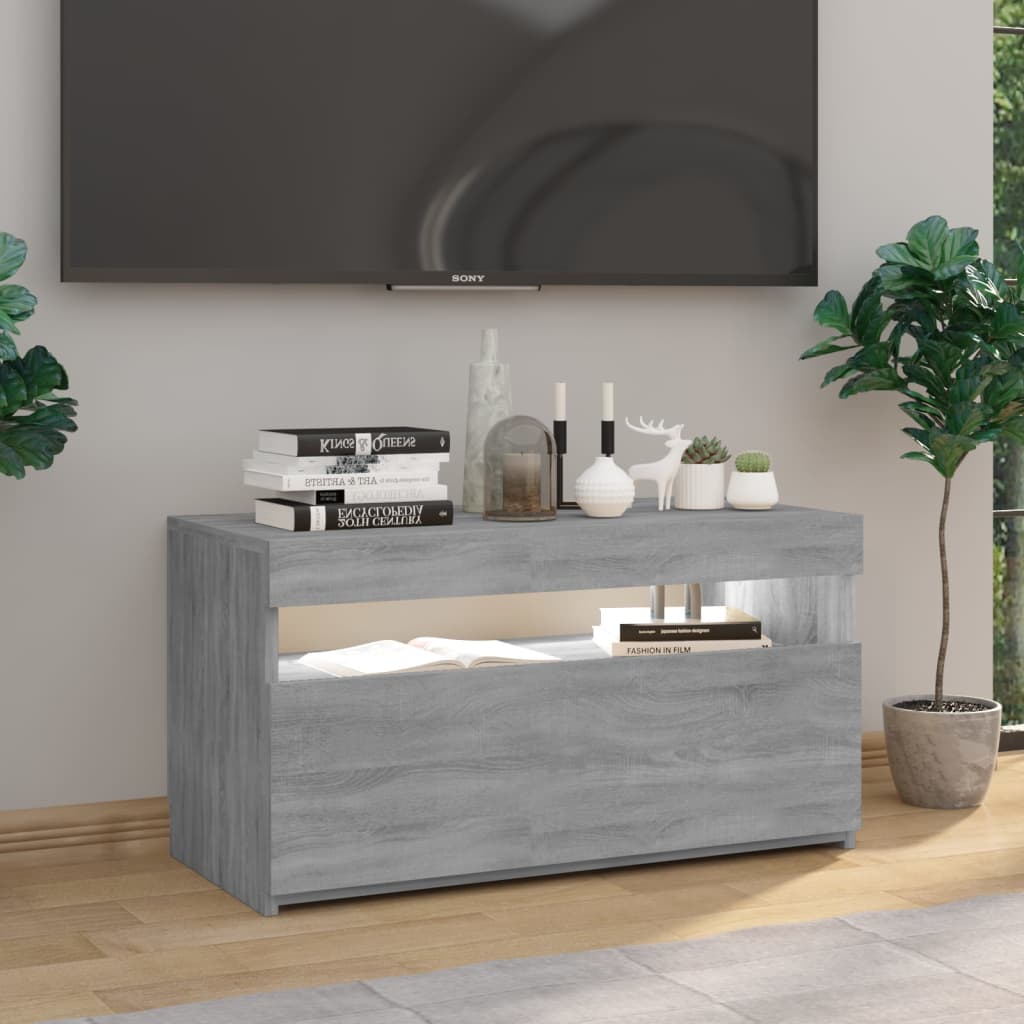 Meuble TV avec lumières LED Gris Sonoma 75x35x40 cm