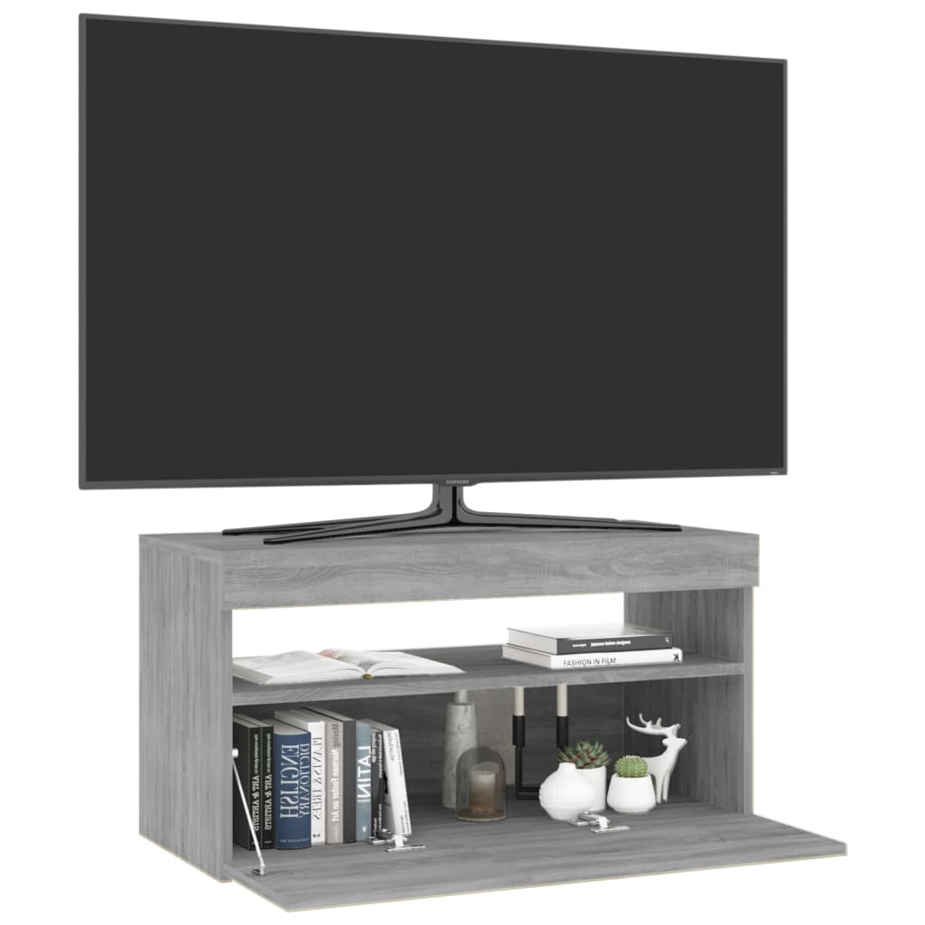 Meuble TV avec lumières LED Gris Sonoma 75x35x40 cm
