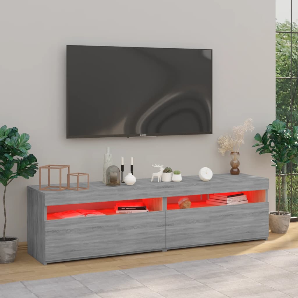 Meuble TV avec lumières LED 2 pièces Gris Sonoma 75x35x40 cm