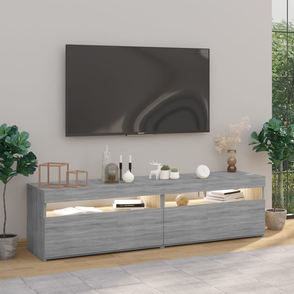 Meuble TV avec lumières LED 2 pièces Gris Sonoma 75x35x40 cm