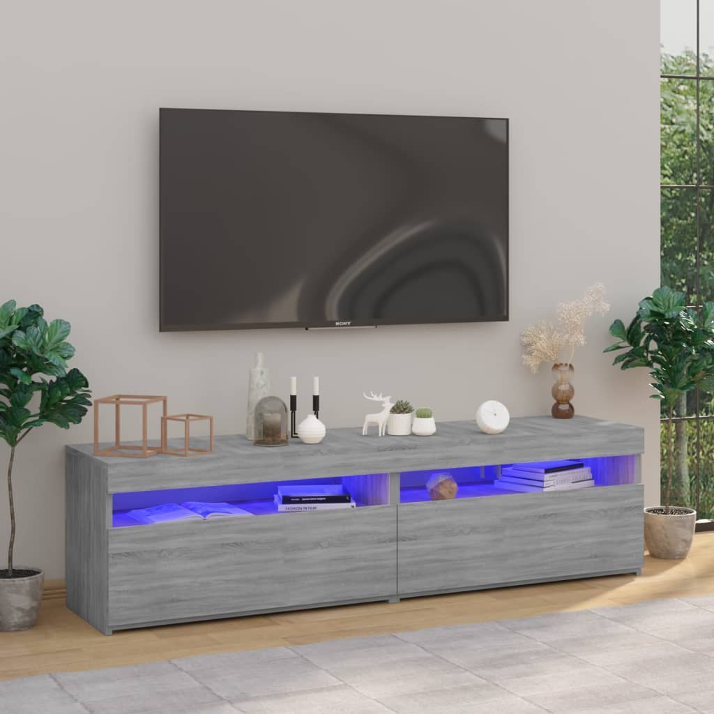 Meuble TV avec lumières LED 2 pièces Gris Sonoma 75x35x40 cm
