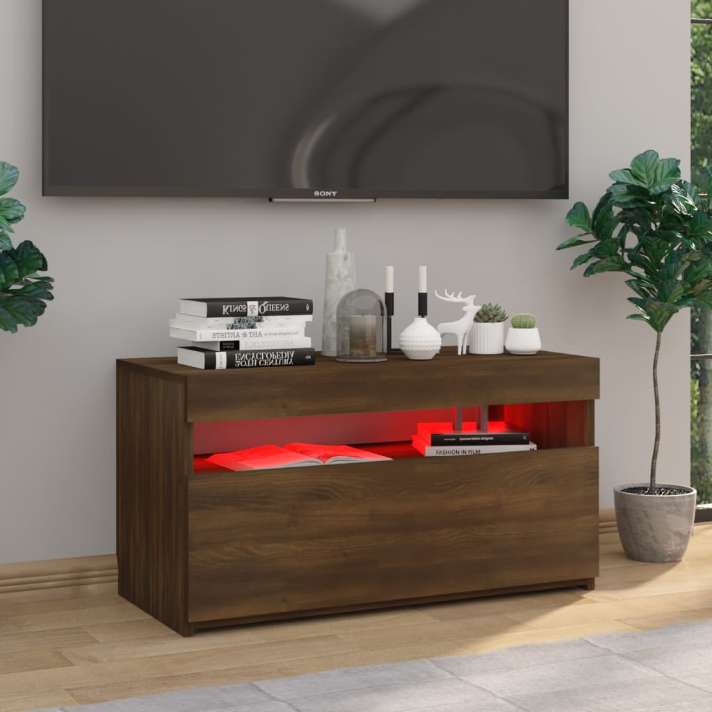 TV cabinet with LED lights brown oak look 75x35x40 cm