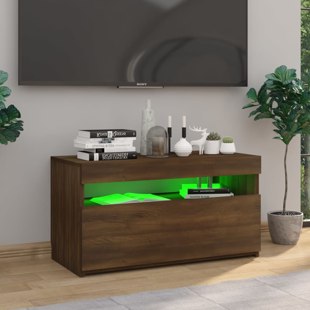 TV cabinet with LED lights brown oak look 75x35x40 cm
