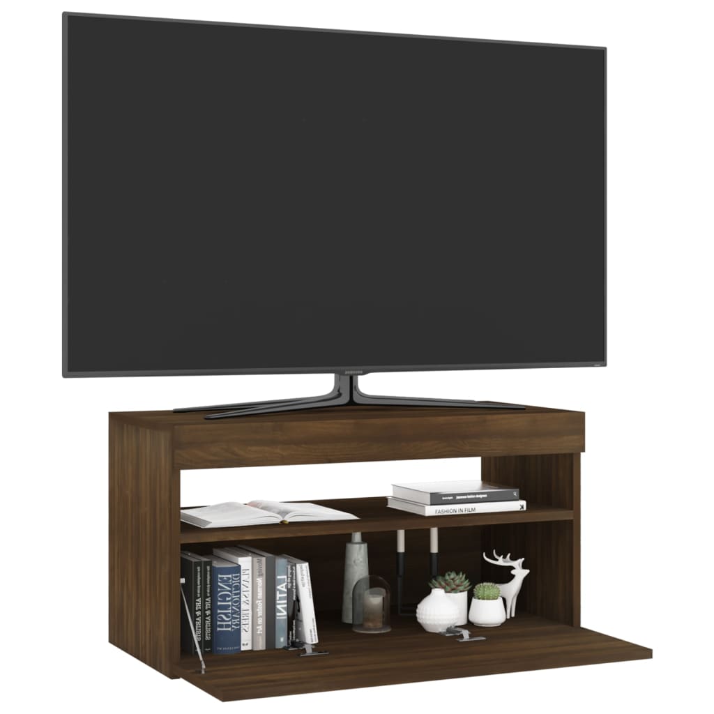 TV cabinet with LED lights brown oak look 75x35x40 cm
