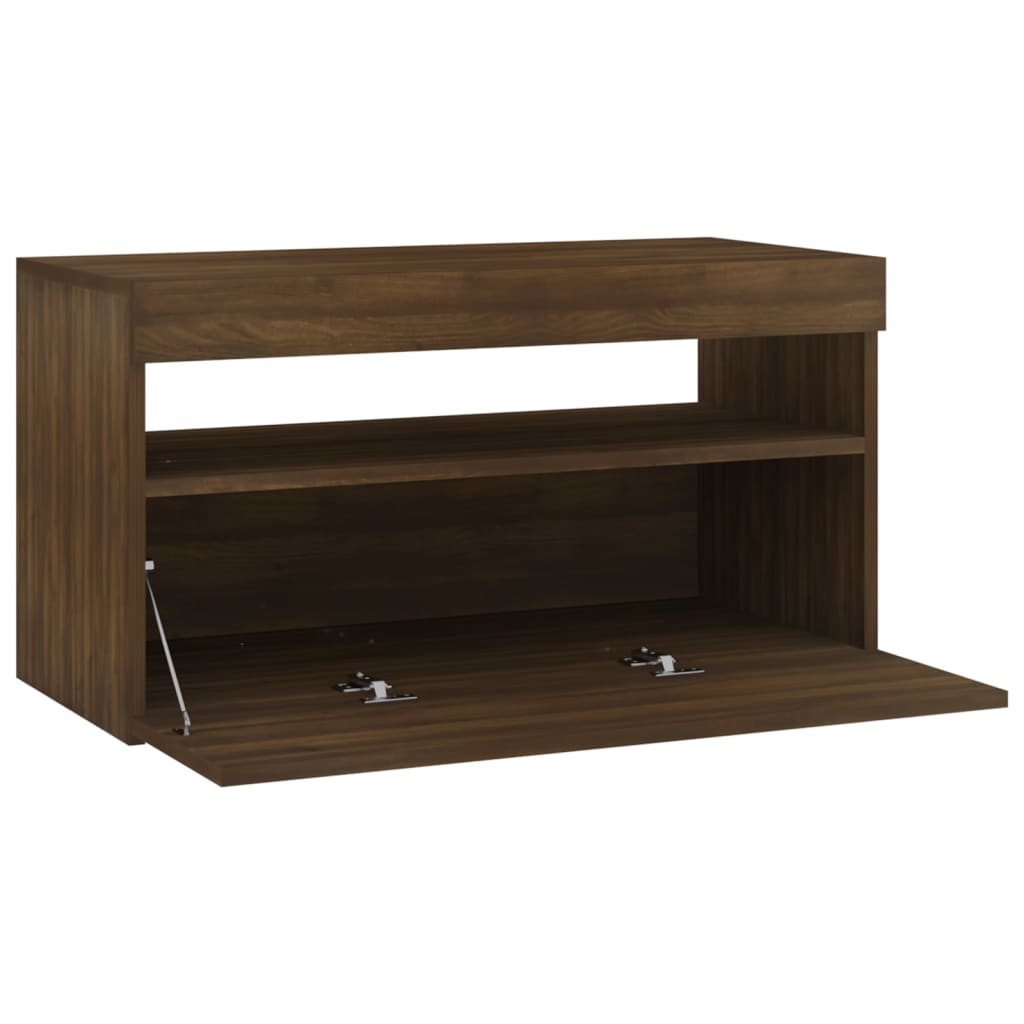 TV cabinet with LED lights brown oak look 75x35x40 cm